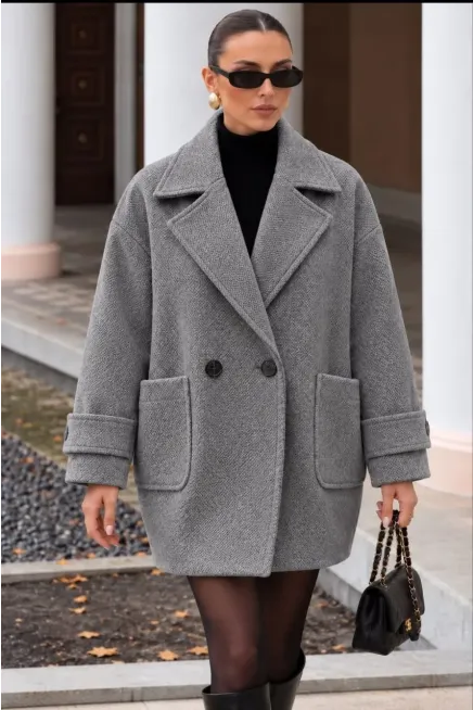 Oversize Kalıp Kase Kaban Gri