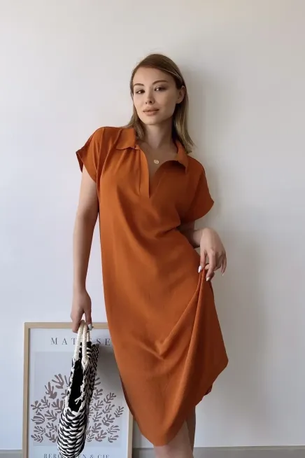 Polo Yaka Kısa Kol Elbise-700-2883-kr