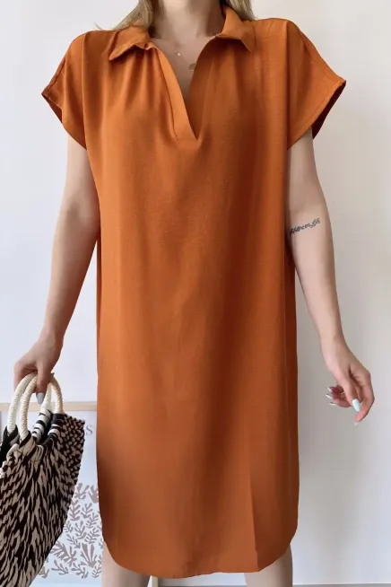 Polo Yaka Kısa Kol Elbise-700-2883-kr