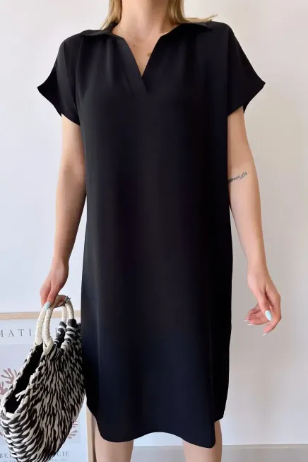 Polo Yaka Kısa Kol Elbise-700-2883-syh