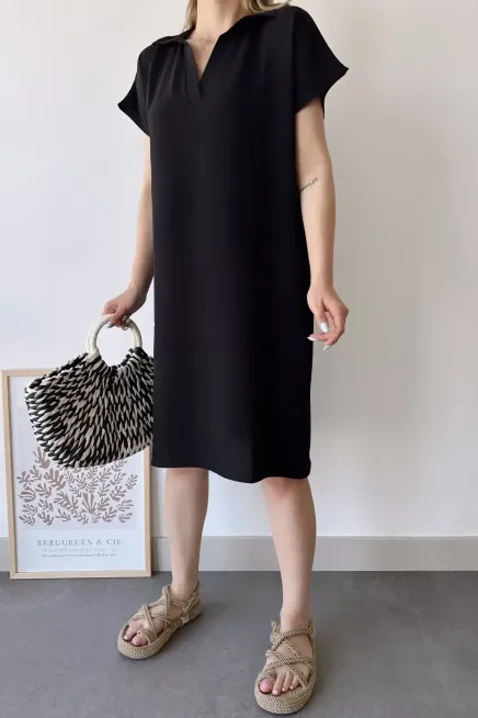 Polo Yaka Kısa Kol Elbise-700-2883-syh