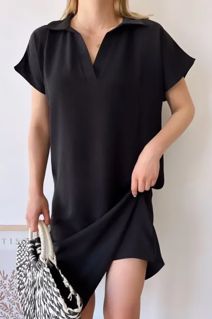 Polo Yaka Kısa Kol Elbise-700-2883-syh