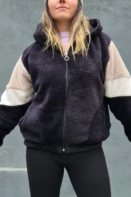 Renk Bloklu Bomber Polar Peluş Sweatshirt-P00012815