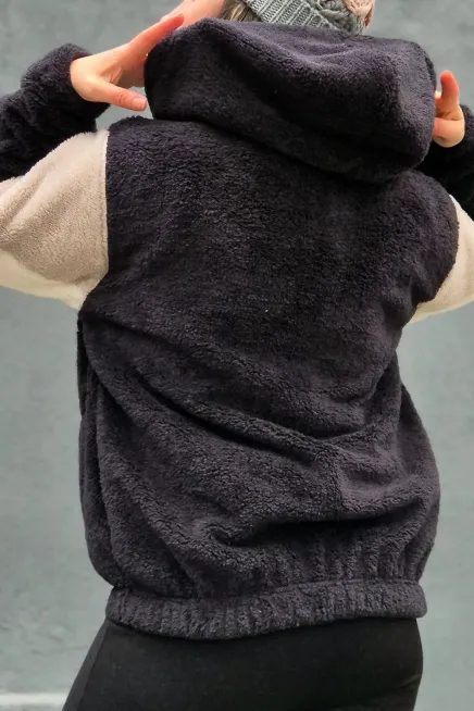 Renk Bloklu Bomber Polar Peluş Sweatshirt-P00012815