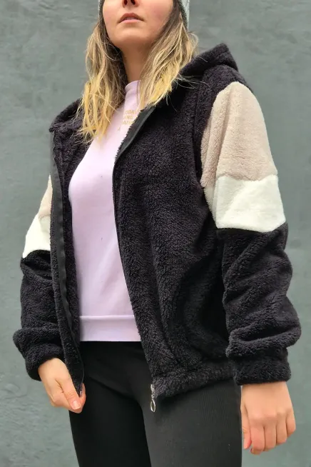 Renk Bloklu Bomber Polar Peluş Sweatshirt-P00012815