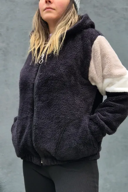 Renk Bloklu Bomber Polar Peluş Sweatshirt-P00012815