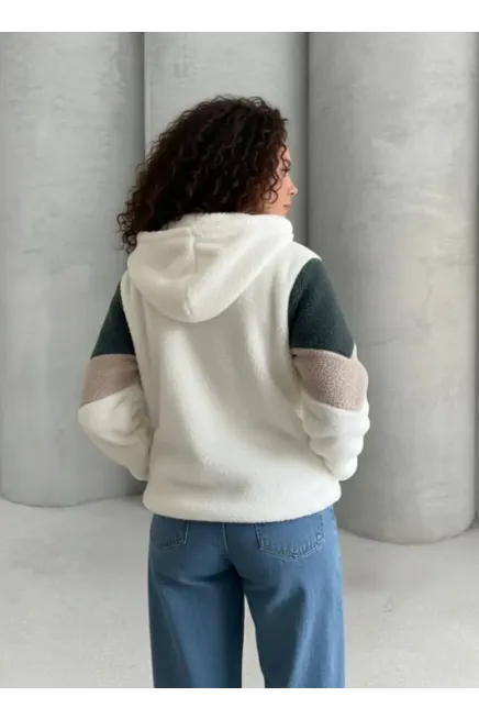 Renk Bloklu Bomber Polar Peluş Sweatshirt-P00013271-ekr