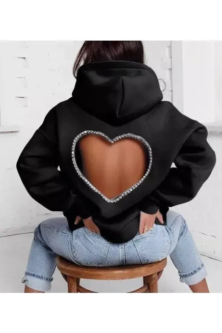 Sırt Kalp Detay Kapşonlu Sweatshirt-urtcrl1001-syh