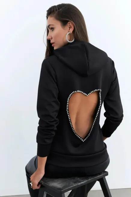Sırt Kalp Detay Kapşonlu Sweatshirt-urtcrl1001-syh - 3