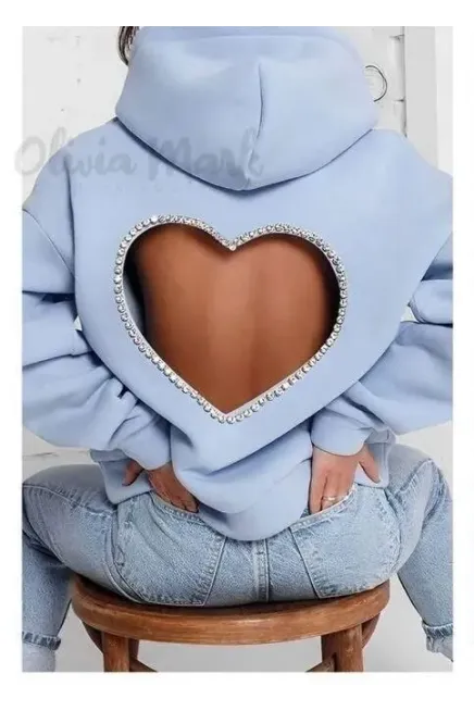 Sırt Kalp Detay Mavi Kapşonlu Sweatshirt