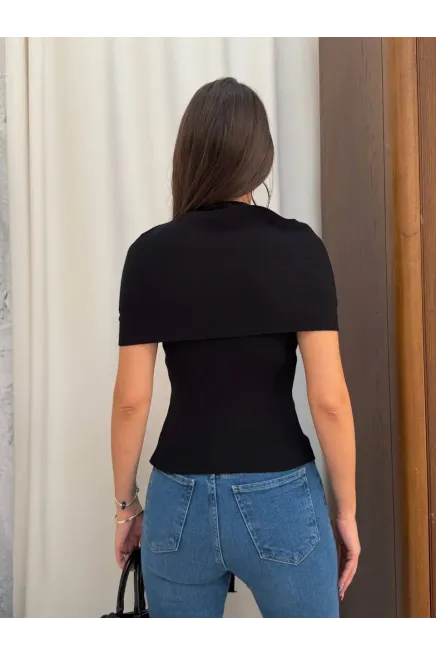 Triko Bluz ve Şal Set Siyah - 3