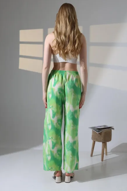 Viskon Bol Paça Yeşil Desenli Pantalon-ccyz2025pnt-ftkysl - 4