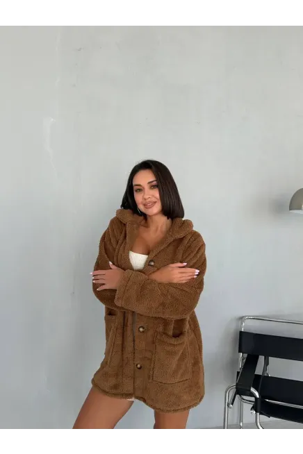 Welsof Düğmeli Cep Detaylı Kaban Kahve - 2