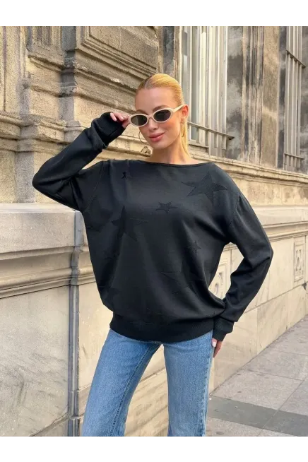 Yıldız Desenli Triko Bluz Siyah