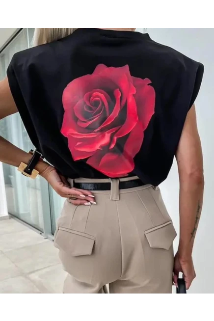 Dalgıç Kumaş Gül Baskı Detaylı Bluz