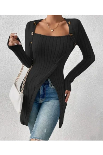 Düğmeli Kaşkorse Tunik&Bluz