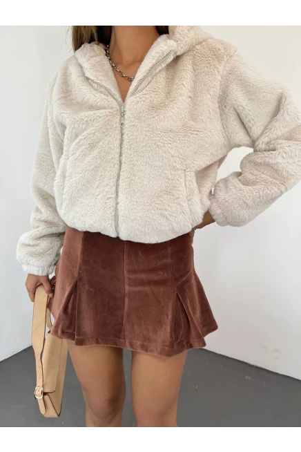 İthal Peluş İçi Astarlı Kapşonlu Mont