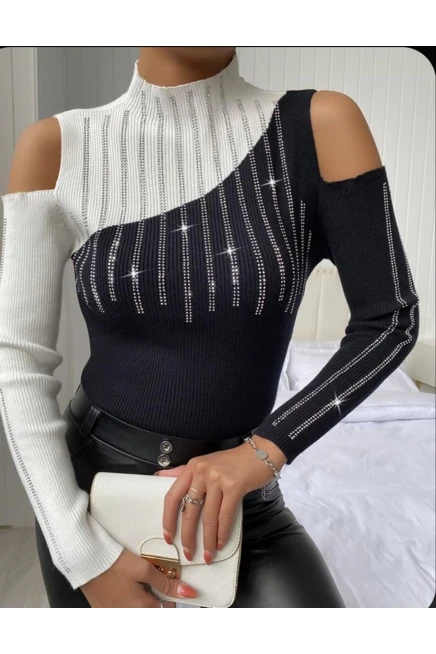 Kaşkorse Kumaş Taş Detaylı Bluz