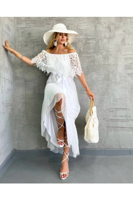 Madonna Yaka Güpürlü Maxi Elbise