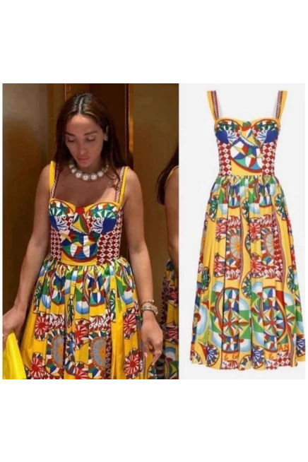D&G Desenli Elbise İthal Krep Kumaş Elbise