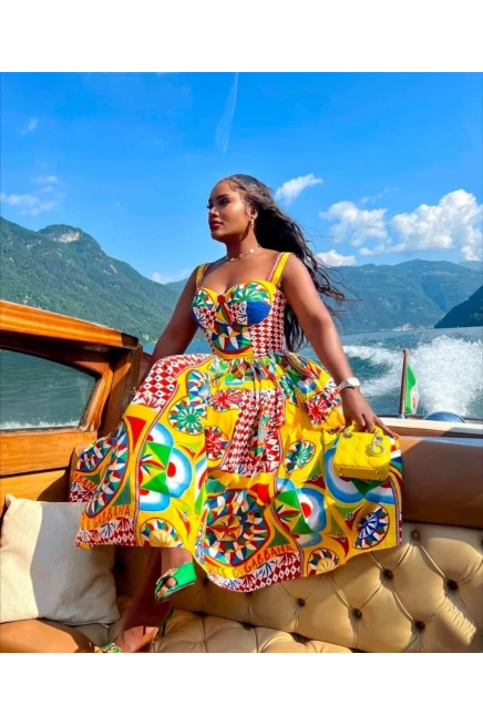 D&G Desenli Elbise İthal Krep Kumaş Elbise