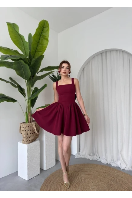 Fiyonk Detaylı Elbise Bordo
