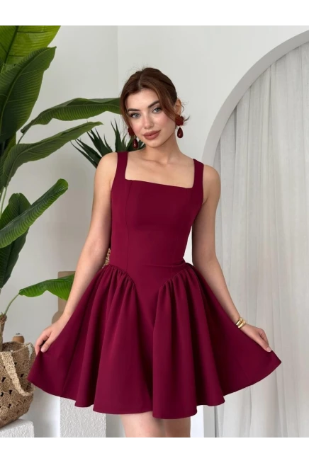 Fiyonk Detaylı Elbise Bordo
