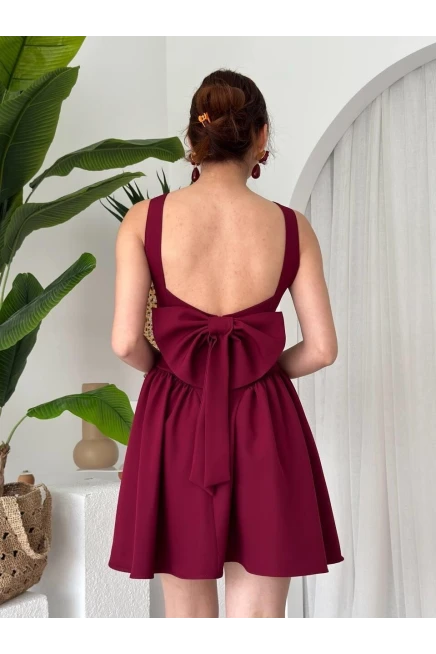 Fiyonk Detaylı Elbise Bordo