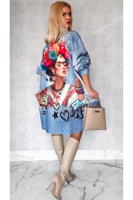Frid@ Baskılı Jeans Efektli Tunik