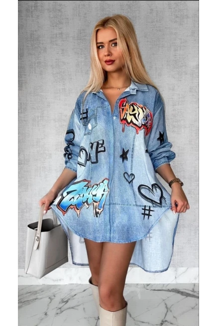 Frid@ Baskılı Jeans Efektli Tunik