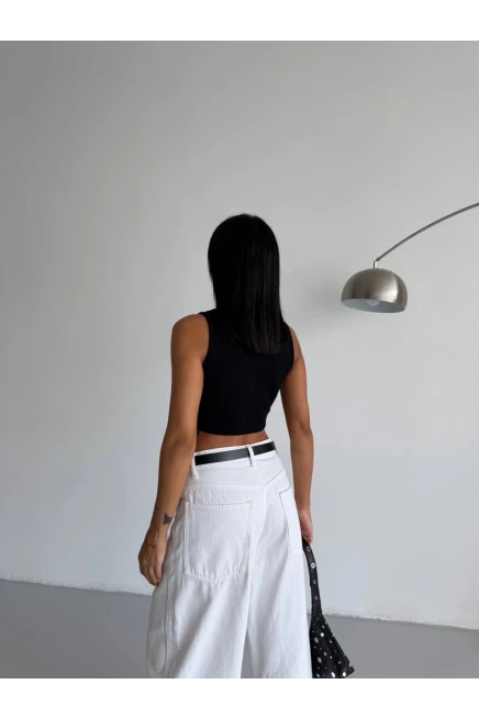 Kaşkorse Crop Bluz Siyah