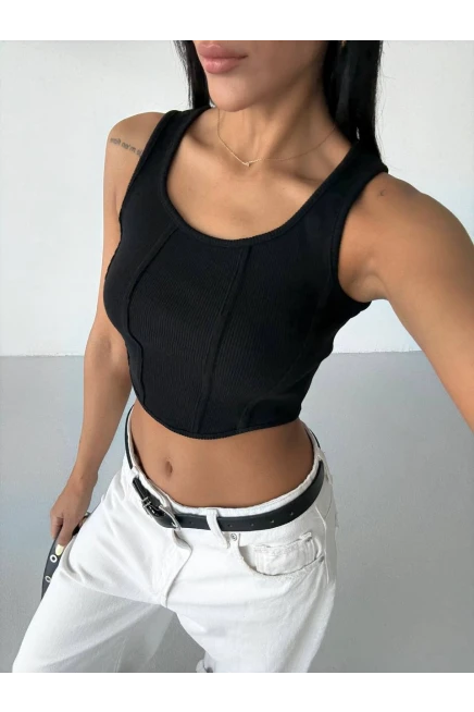 Kaşkorse Crop Bluz Siyah