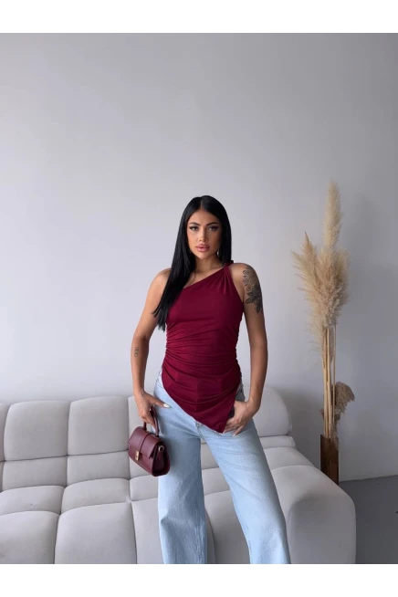 Omuz Detay Tasarım Bluz Bordo