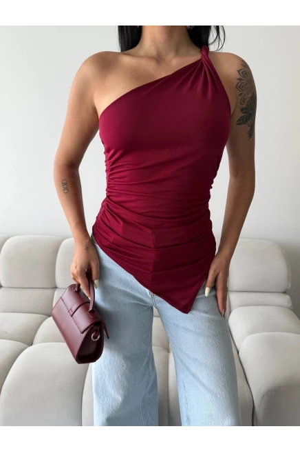 Omuz Detay Tasarım Bluz Bordo