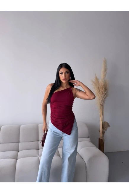 Omuz Detay Tasarım Bluz Bordo