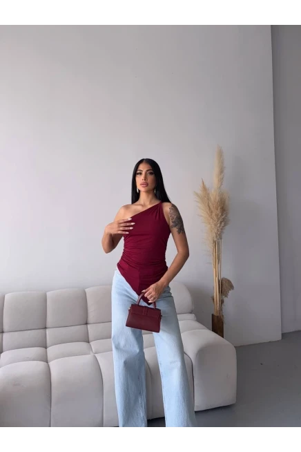 Omuz Detay Tasarım Bluz Bordo