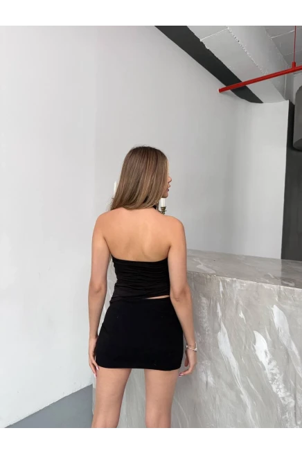 Sandy Kumaş Sırt Detay Bluz Siyah