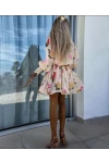 Çiçek Desen Nevrul Detaylı  Şifon Kumaş Elbise