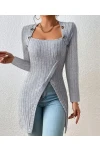Düğmeli Kaşkorse Tunik&Bluz