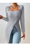 Düğmeli Kaşkorse Tunik&Bluz