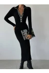 Düğmeli Maxi Boy Triko Elbise