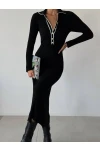 Düğmeli Maxi Boy Triko Elbise