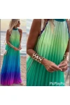 Ithal  Multisifon Renk Gecisli Maxi Elbise