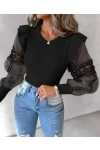 Kolları Güpürlü Kaşkorse Bluz