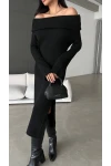 Madonna Yaka Yırtmaçlı Triko Elbise