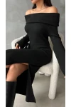 Madonna Yaka Yırtmaçlı Triko Elbise