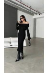 Madonna Yaka Yırtmaçlı Triko Elbise