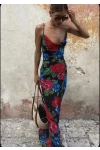 Micro Kumaş Çiçek Desenli Sırt Tasarım Maxi Elbise