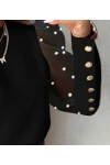 Scuba Dalgıç Kumaş Düğme ve İnci Detaylı Bluz
