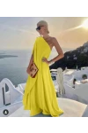 Tek Omuz Düğme Detaylı Yarasa Kol Elbise İthal Jessica Kumas